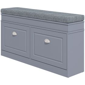 Entryway Shoe Storage Bench with Cushion Modern Design 2 Drawers Gray Holds 8 Pairs