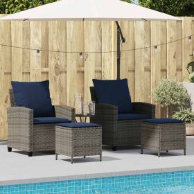 Garden Sofa Set Grey, Navy blue PE rattan and powder-coated steel
