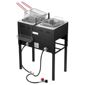 VEVOR Outdoor Propane Deep Fryer, Dual-Tank 16QTx2 Large Capacity Commercial Fryer, Stainless Steel Fish Cooker with 3 Basket, Thermometer