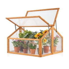 Fir Wood Garden Greenhouse with Dual Adjustable Roof Vents, Portable Cold Frame for Extending Growing Season