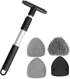 Car Windshield Cleaner Tool, Extendable Handle Triangle Vehicle Window Cleaner with 3 Washable and Reusable Microfiber Pads