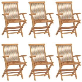 Garden Chair Set of 6 Brown Solid Teak Wood Standard Foldable