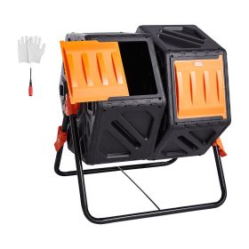 VEVOR Compost Bin, 37-Gal Dual Chamber Composting Tumbler, High Volume Two Rotating Chambers with 2 Sliding Door and Steel Frame