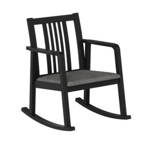 Solid Rubber Wood Rocking Chair, 400 LBS Weight Capacity Indoor Lounge Chair with Linen Cushion-Black