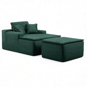47" Modern Corduroy Upholstered Accent Sofa Chair with Seat Cushion & Ottoman, Single-Seat Lounge Sofa for Small Spaces, No Assembly Required (Color: Green-with Seat Cushion & Ottoman, Orientation: 1-seater)